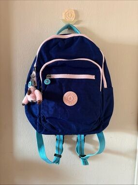 Kipling Small Seoul Navy Blue and Pink Backpack